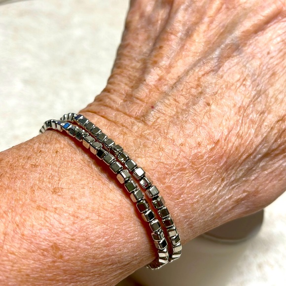 Jewelry - SET OF 2 SQUARE SILVER TONE STRETCH BEADS BRACELETS